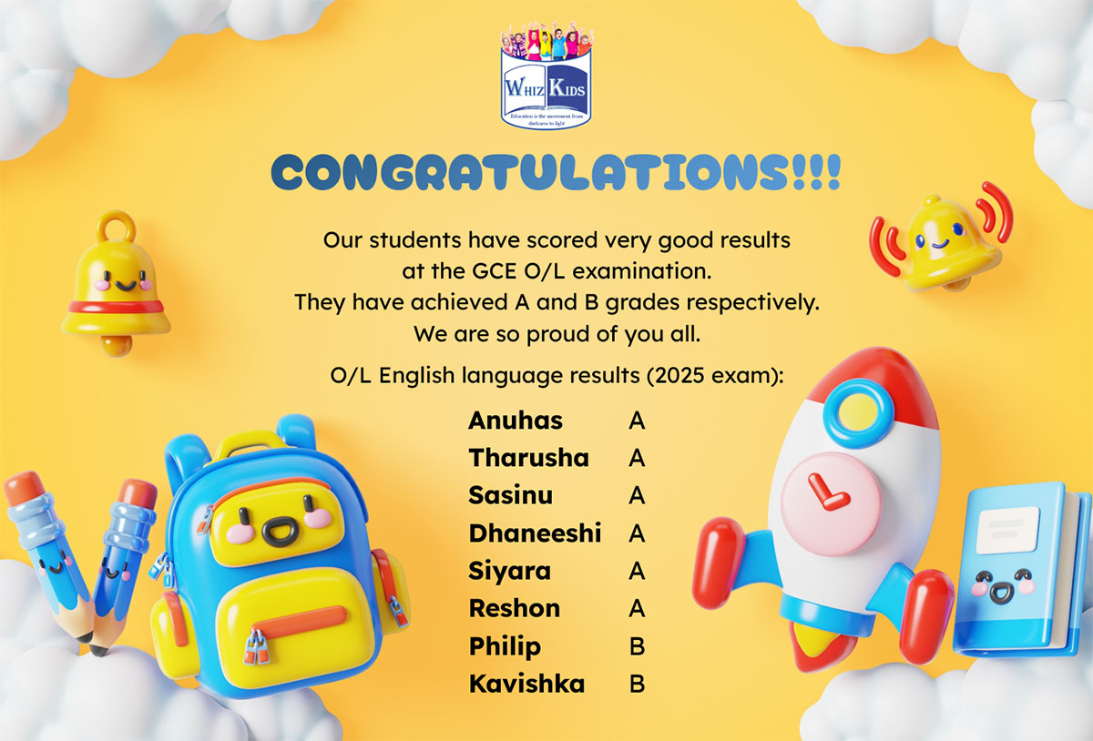 OL English exam results Whiz Kids School 2025